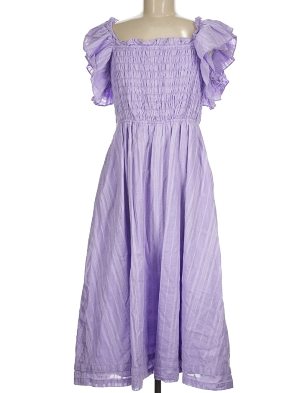 Banana Republic Smocked Ruffle Midi Dress - Lavender - M - Picture 3 of 10